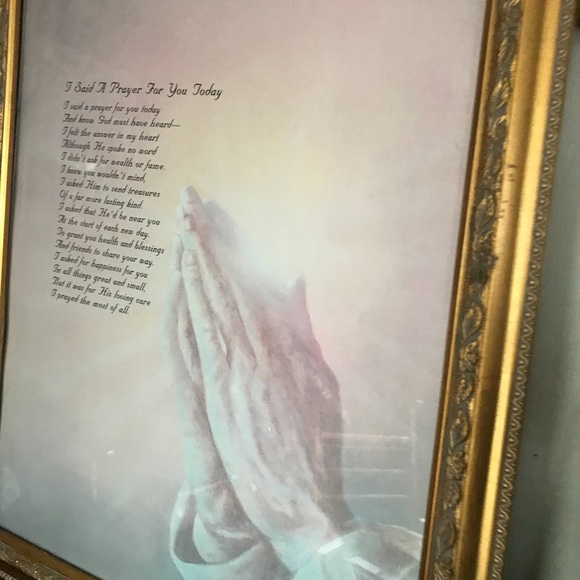 Rare Vintage Gold Frame Praying Hands Picture - Picture 4 of 5